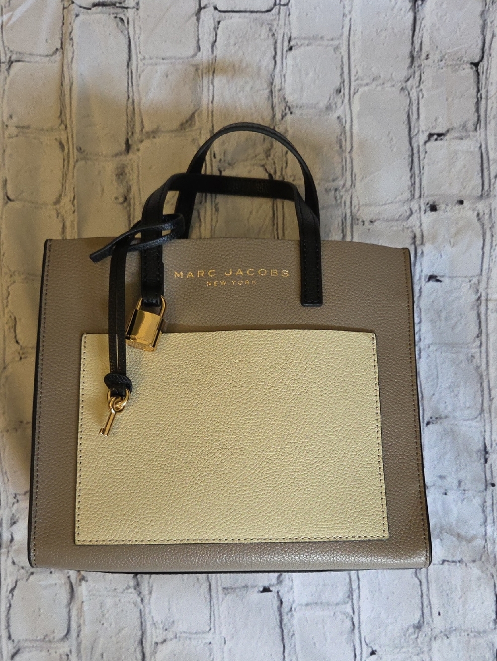 Marc Jacobs Taupe, Cream & Black Leather Top-Handle Tote